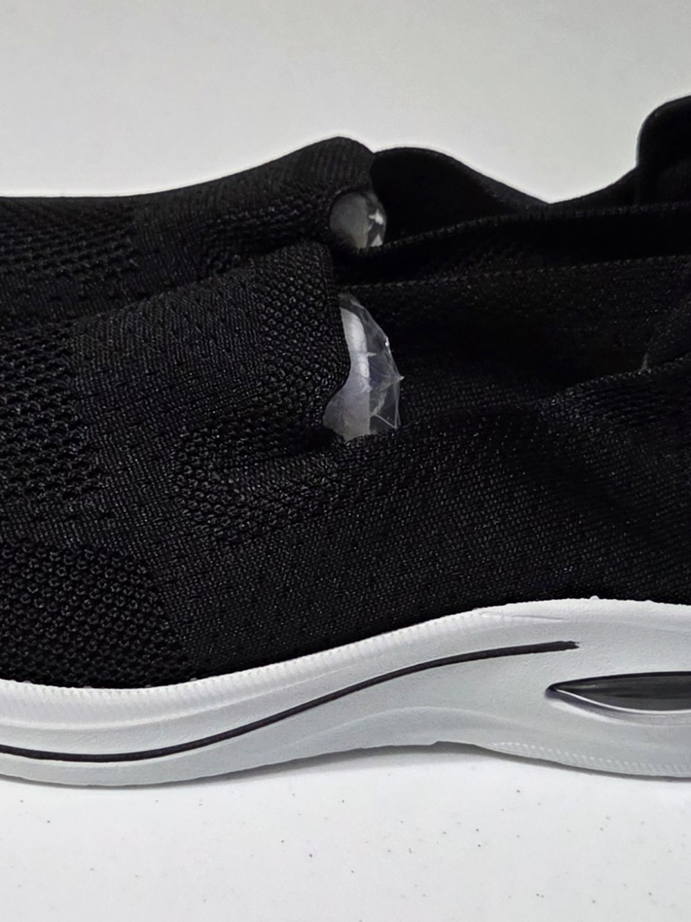 Women's Black Orthepedic Slip-On Knit Sneakers with White Platform Sole - Picture 4 of 5